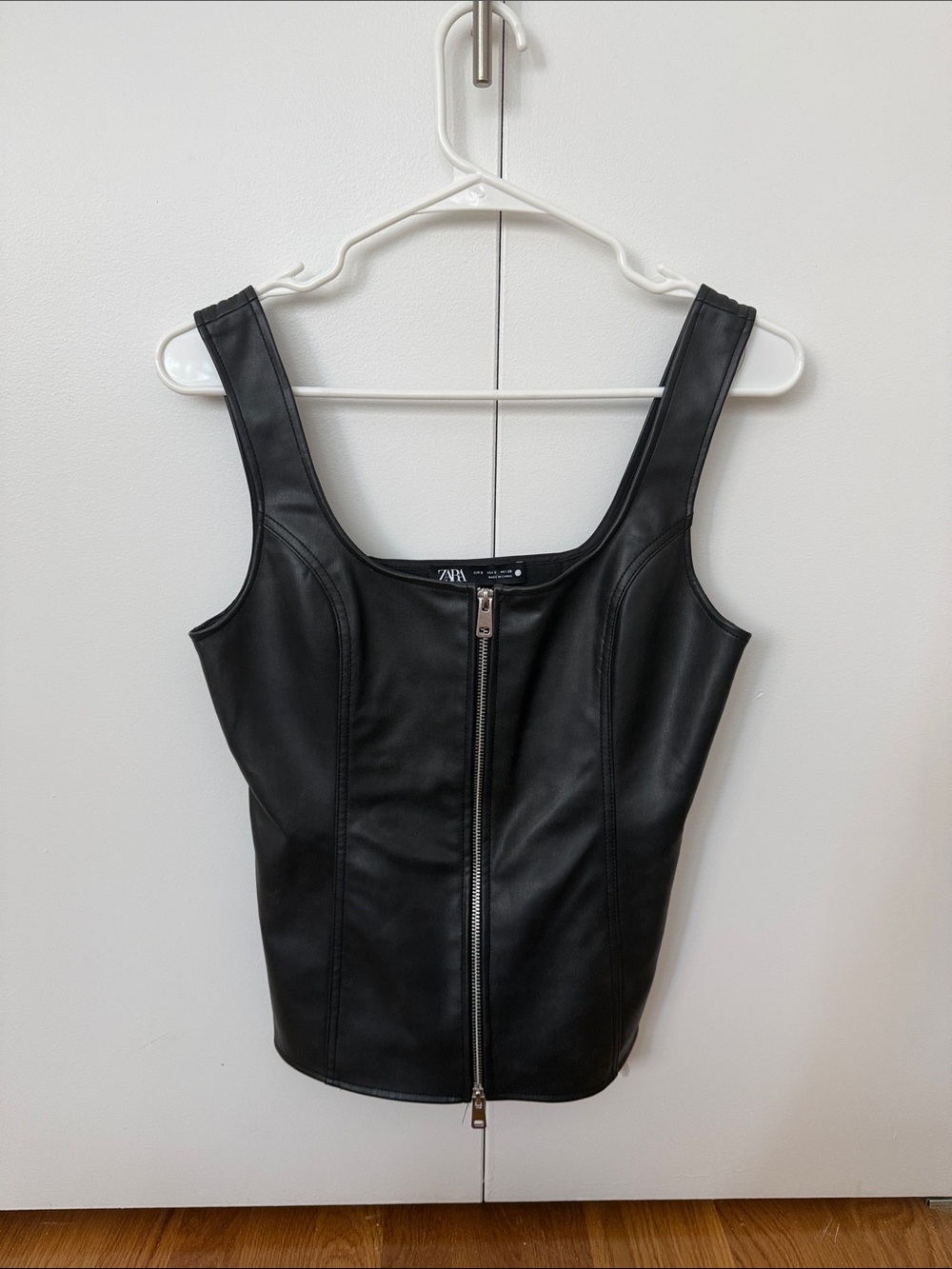Zara Black Faux Leather Zip-Front Camisole